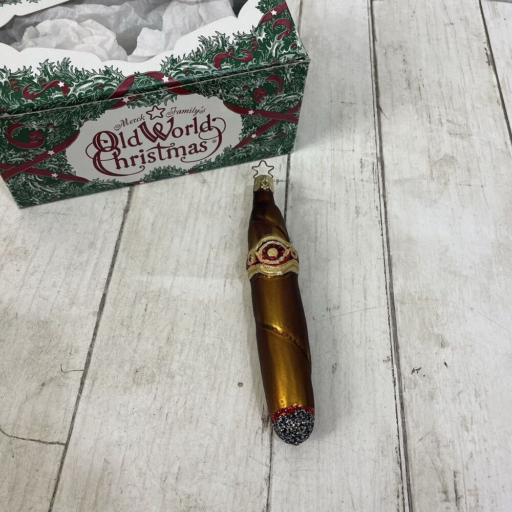 VTG Blown Glass Cigar All Fired Up Christmas Ornament Made In Germany
